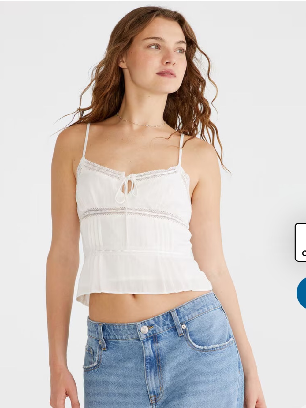Aeropostale Women's White Lace-Trim Spaghetti Strap Tank Top
